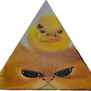 Playful Cat and Duck Triangular Art Print